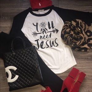 Y’ALL Need Jesus Baseball Tee T-Shirt Boutique NWT